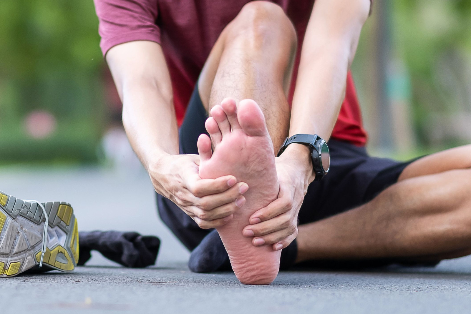 Patient receiving care for foot tendon pain